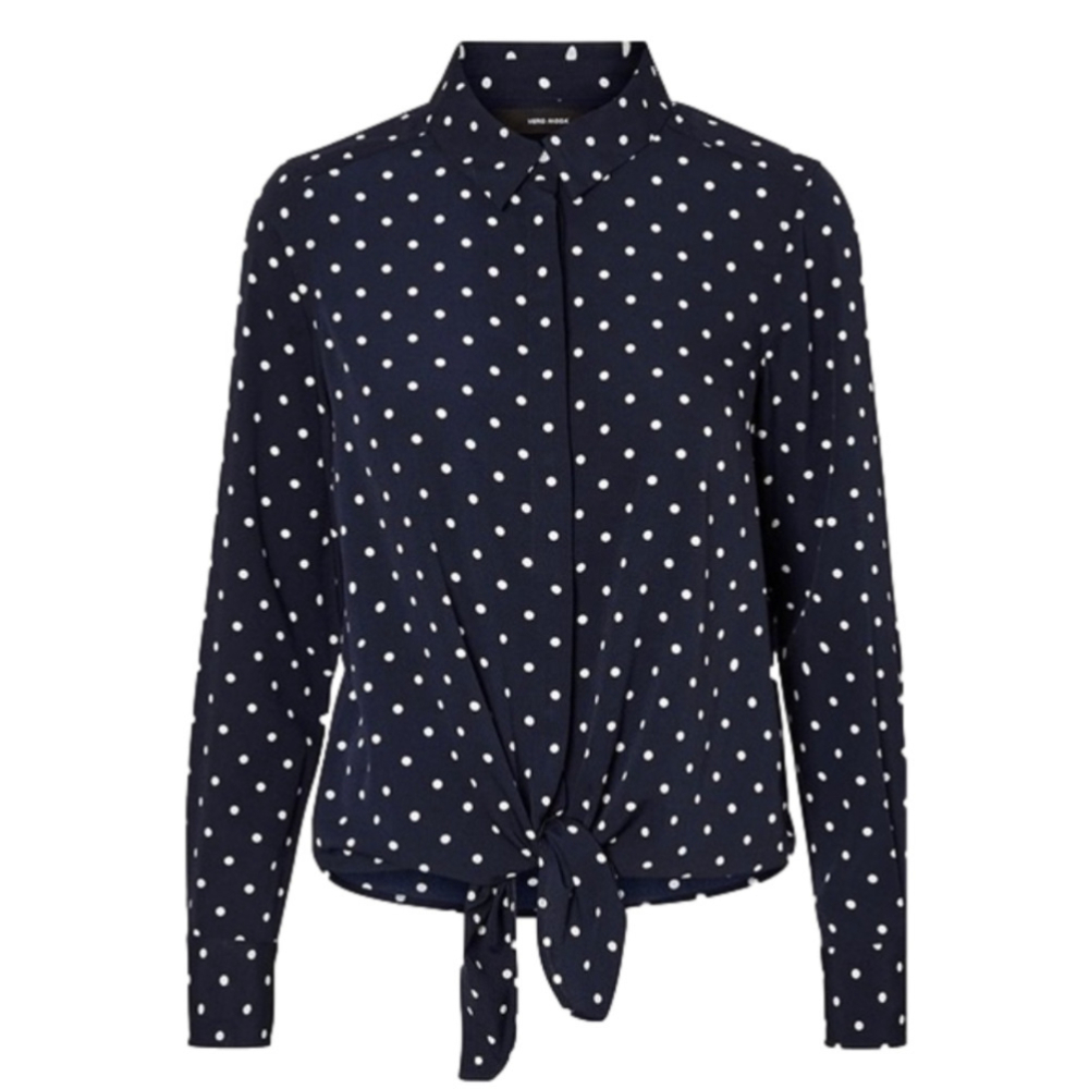 VERO Moda Polka Dot Long Sleeve Tie Top NWT